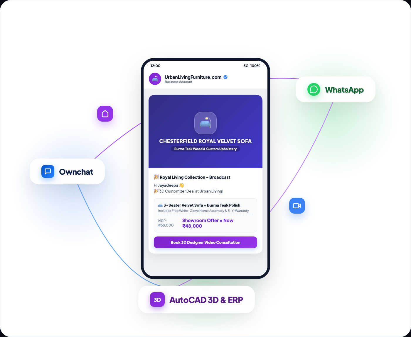 Ownchat Furniture WhatsApp Automation Orbiting Ecosystem Showcase